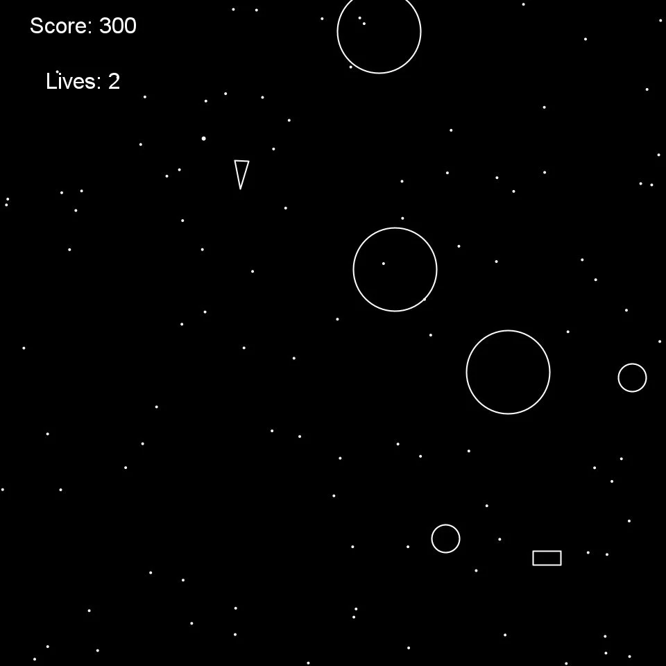 Screenshot of the Asteroids-style Java game in play