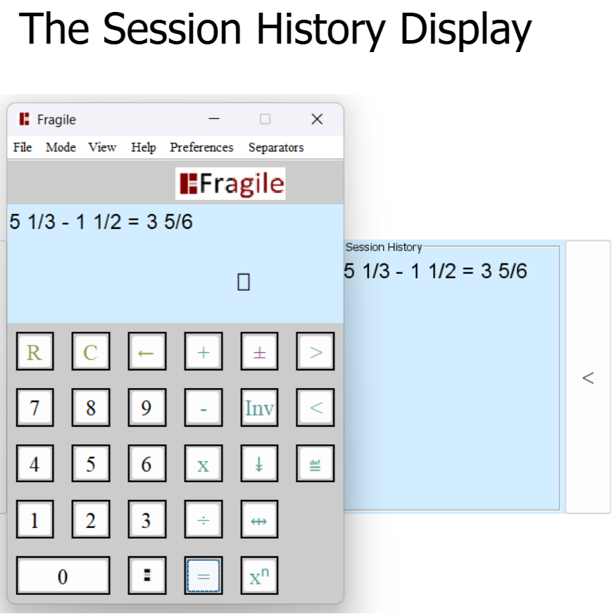 Screenshot of the mixed fraction calculator GUI
