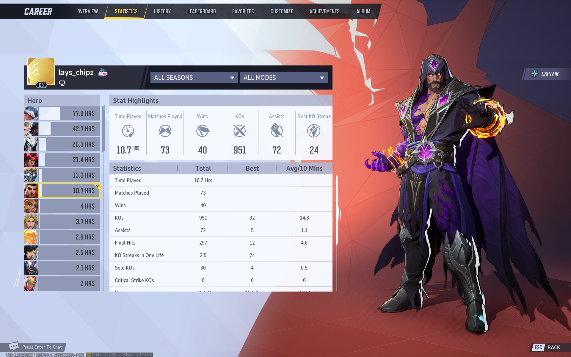 Doctor Strange — Marvel Rivals stats screen
